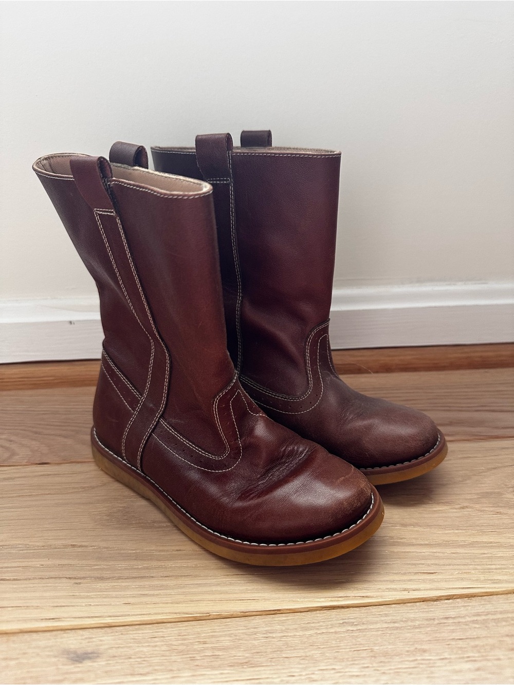 Elephantito Girls Brown Leather Pull-On Boots size 12
